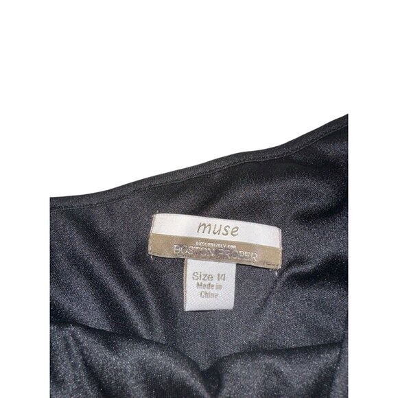 MUSE for Boston Proper One Shoulder Accordion Pleated Animal Dress Sz 14 - Picture 4 of 7